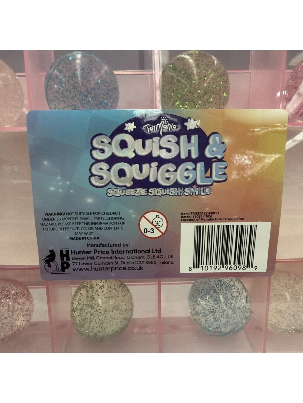 ToyMania Squish and Squiggle Glitter Bouncy balls with Carry Case 12 Balls